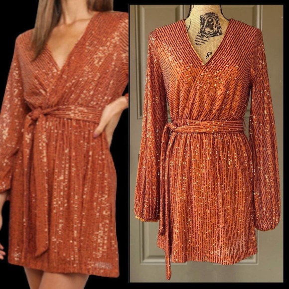 Petal & Pup Dresses Petal Pup Glitz Mini Dress Rust Sequins Size 4 Poshmark